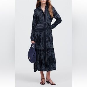 Madewell Relaxed Long-Sleeve Tiered Midi Dress in Bandana